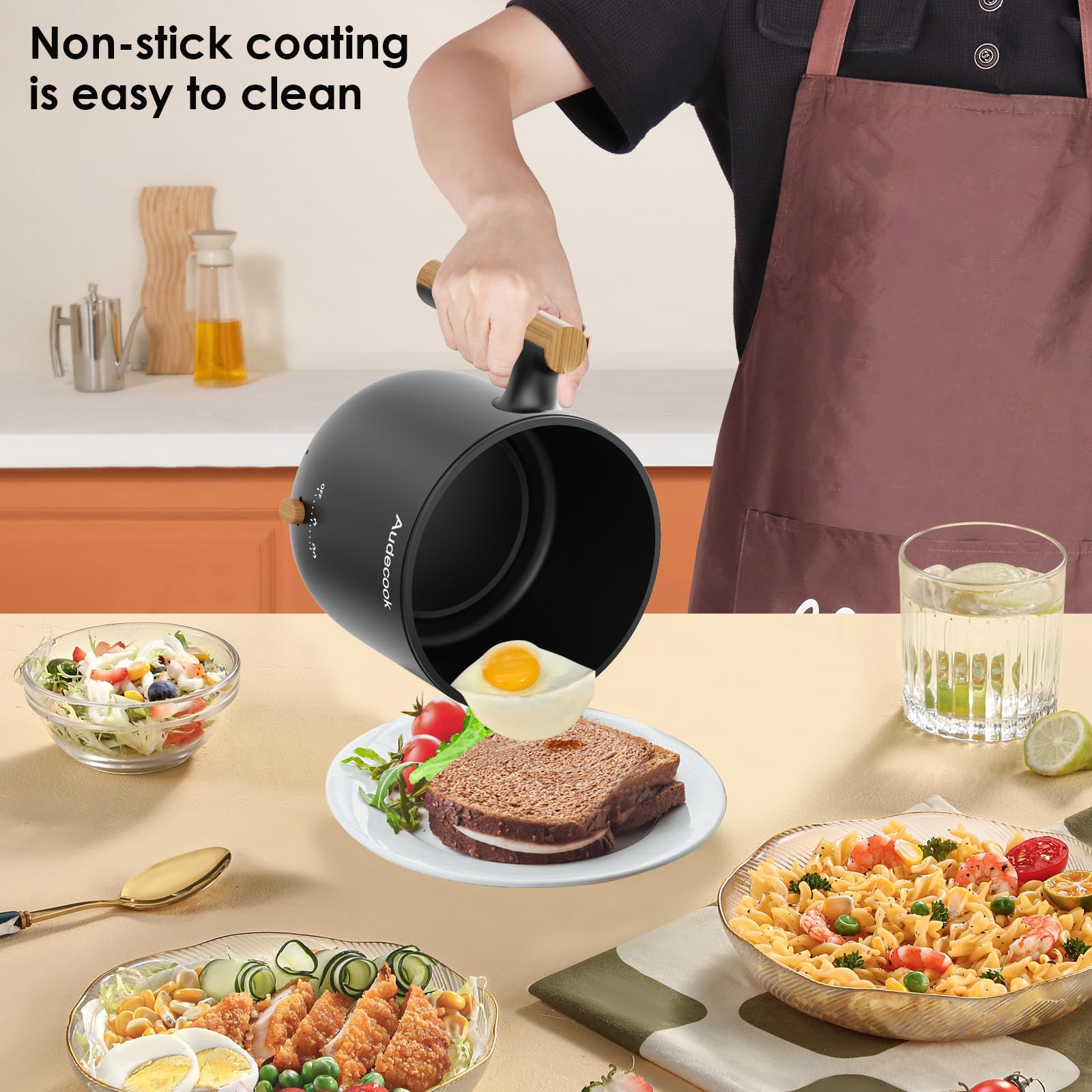 Audecook hot pot non-stick interior for easy cleaning.
