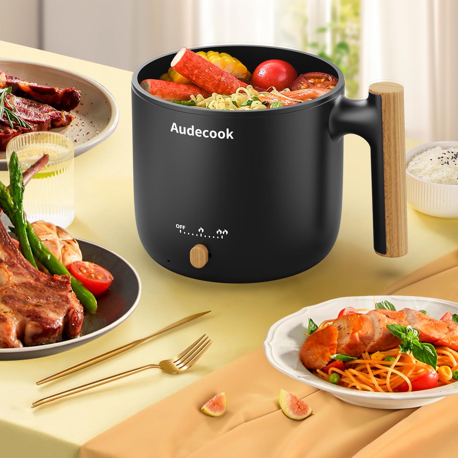 Audecook hot pot temperature control with dual power modes.