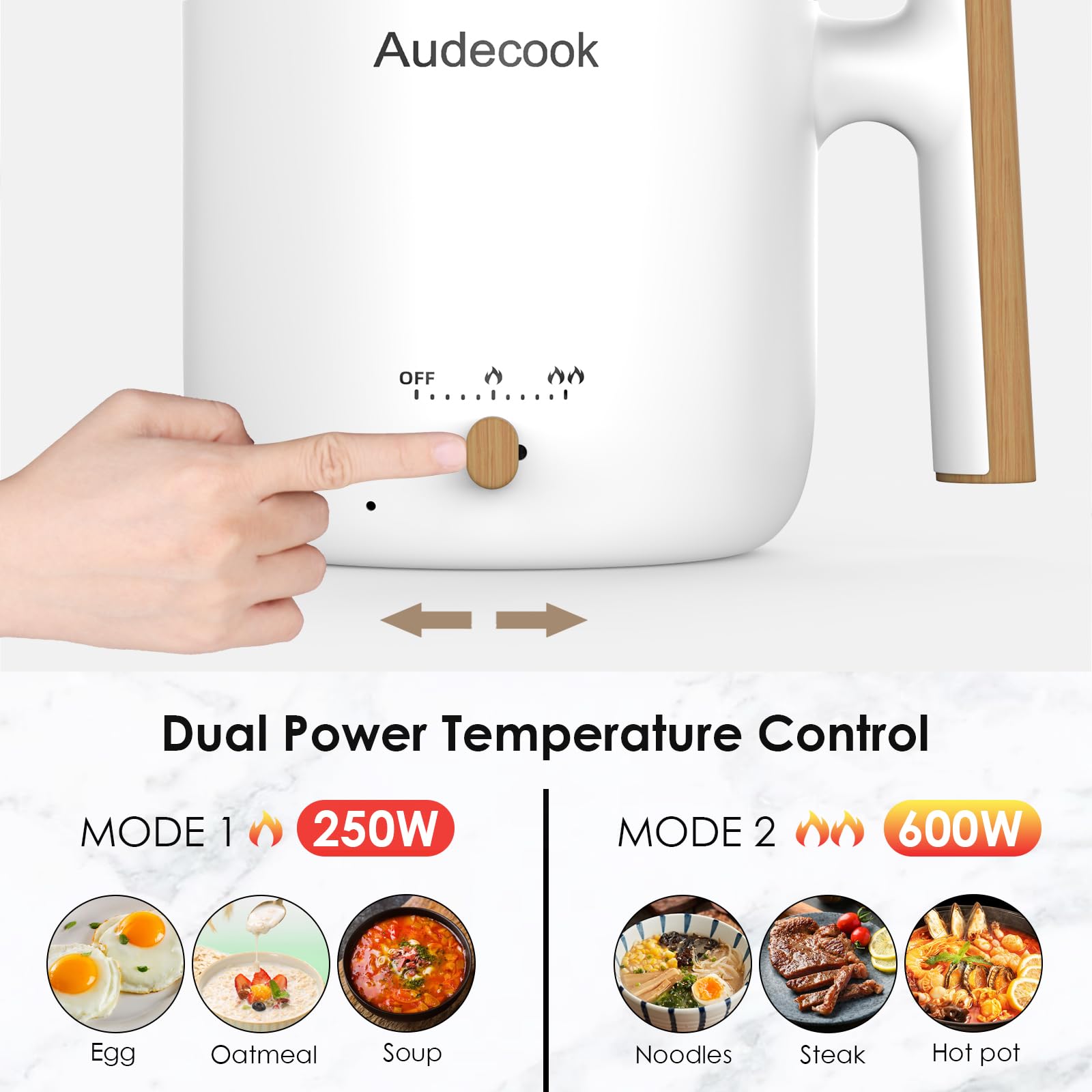 Audecook multicooker non-stick interior eases cleaning after meals.
