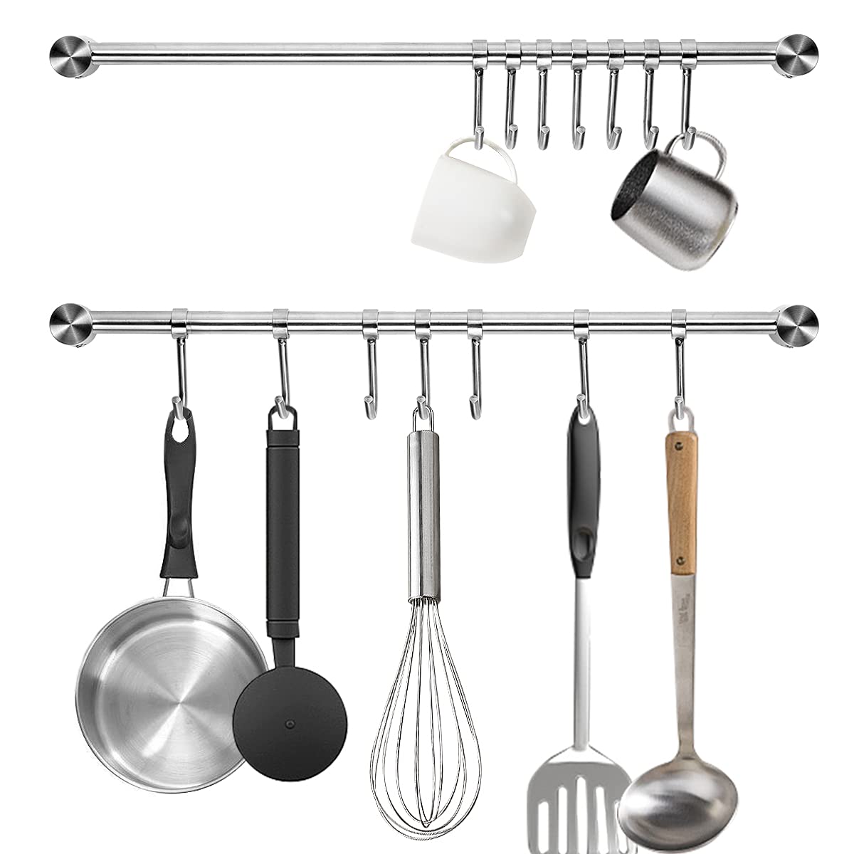 Audmore kitchen utensil rack 2-pack, wall-mounted, keeps pots within easy reach while cooking.