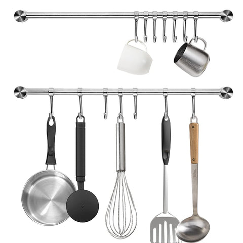Audmore kitchen utensil rack 2-pack, wall-mounted, keeps pots within easy reach while cooking.