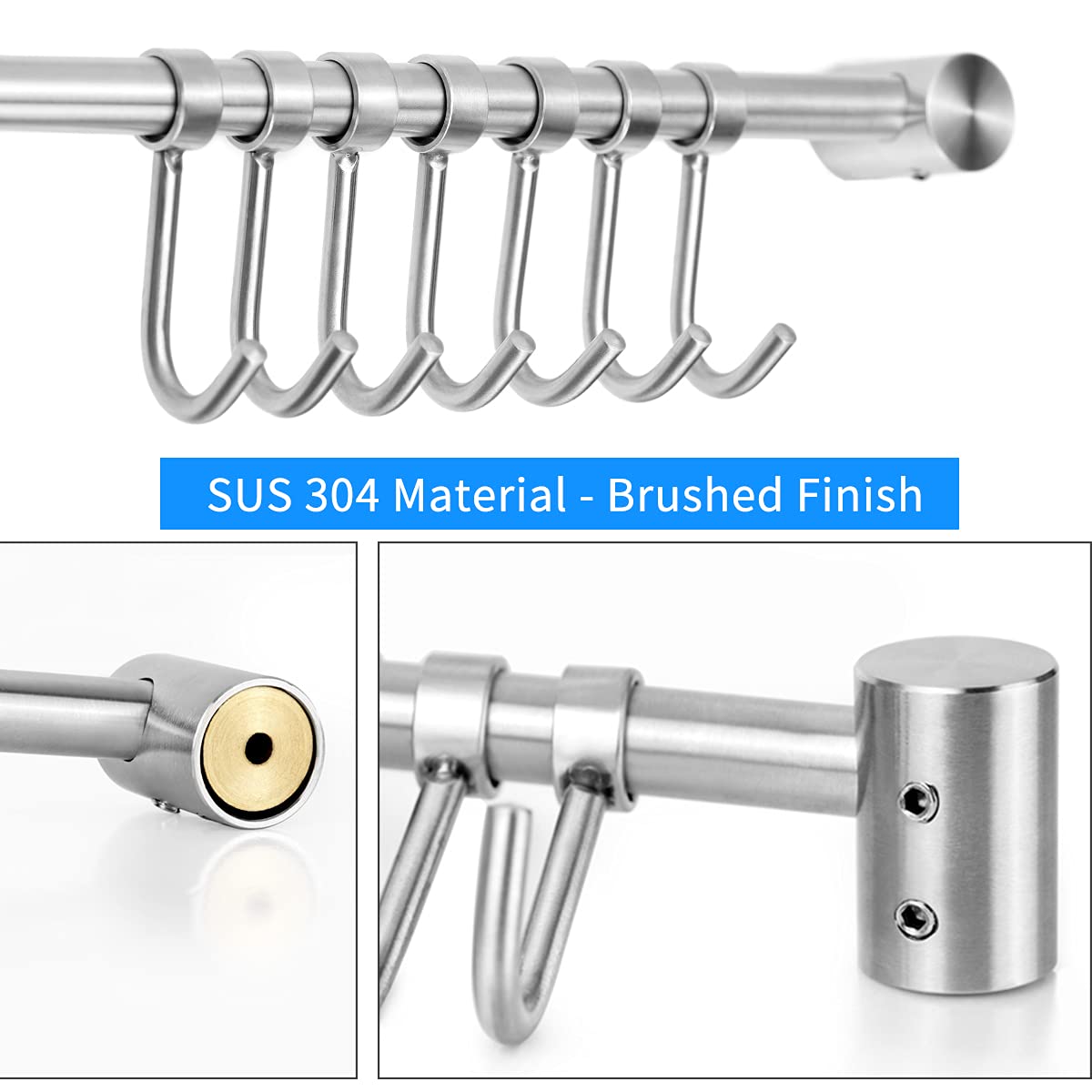 Audmore stainless steel rack close-up shows durable 304 stainless, rustproof for lasting kitchen organization.