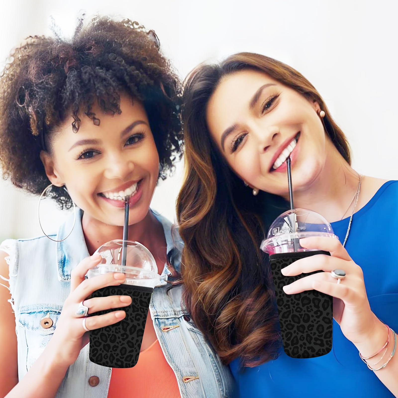 AUEKLLW leopard sleeve on hot or cold drink, reusable and washable.