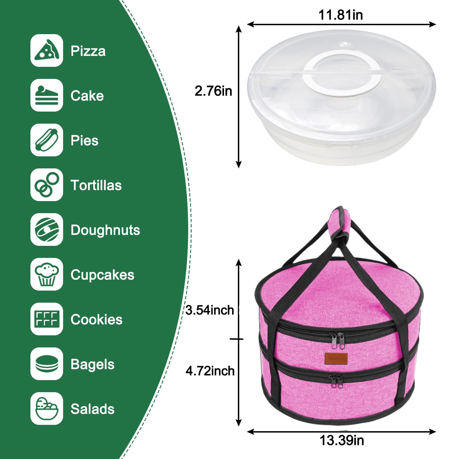 Aufind Pie Carrier Rose Red pie-fit dimensions simplify packing.