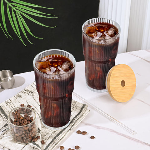 AUFXKOO dishwasher-safe ribbed glass cup for easy cleanup.