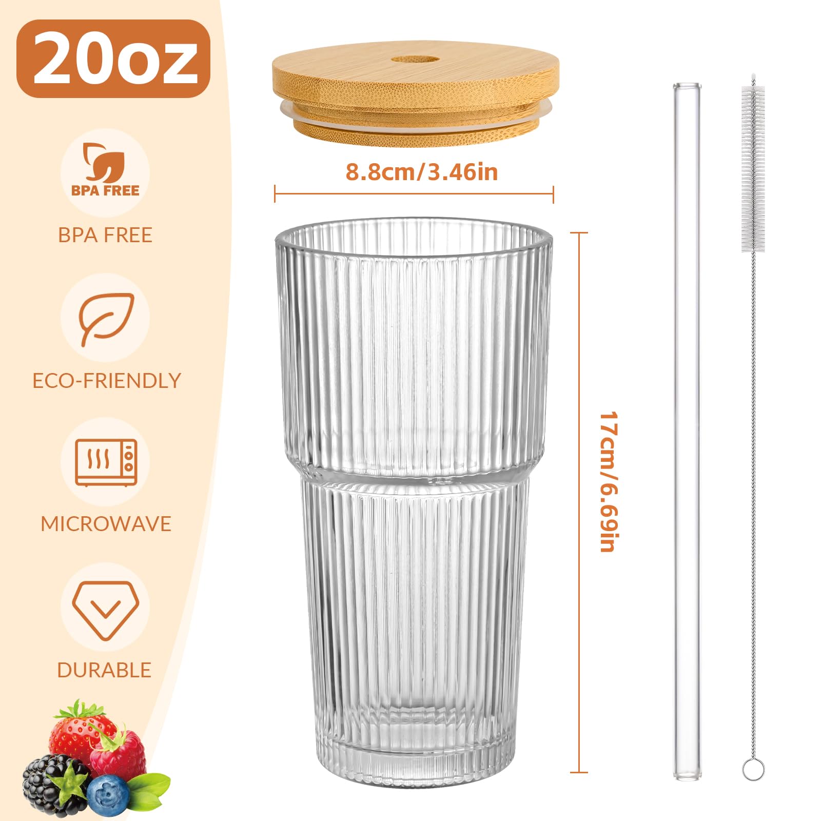 AUFXKOO ribbed glass cup with straw showcases eco-friendly, versatile drinkware.