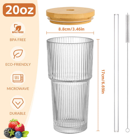 AUFXKOO ribbed glass cup with straw showcases eco-friendly, versatile drinkware.