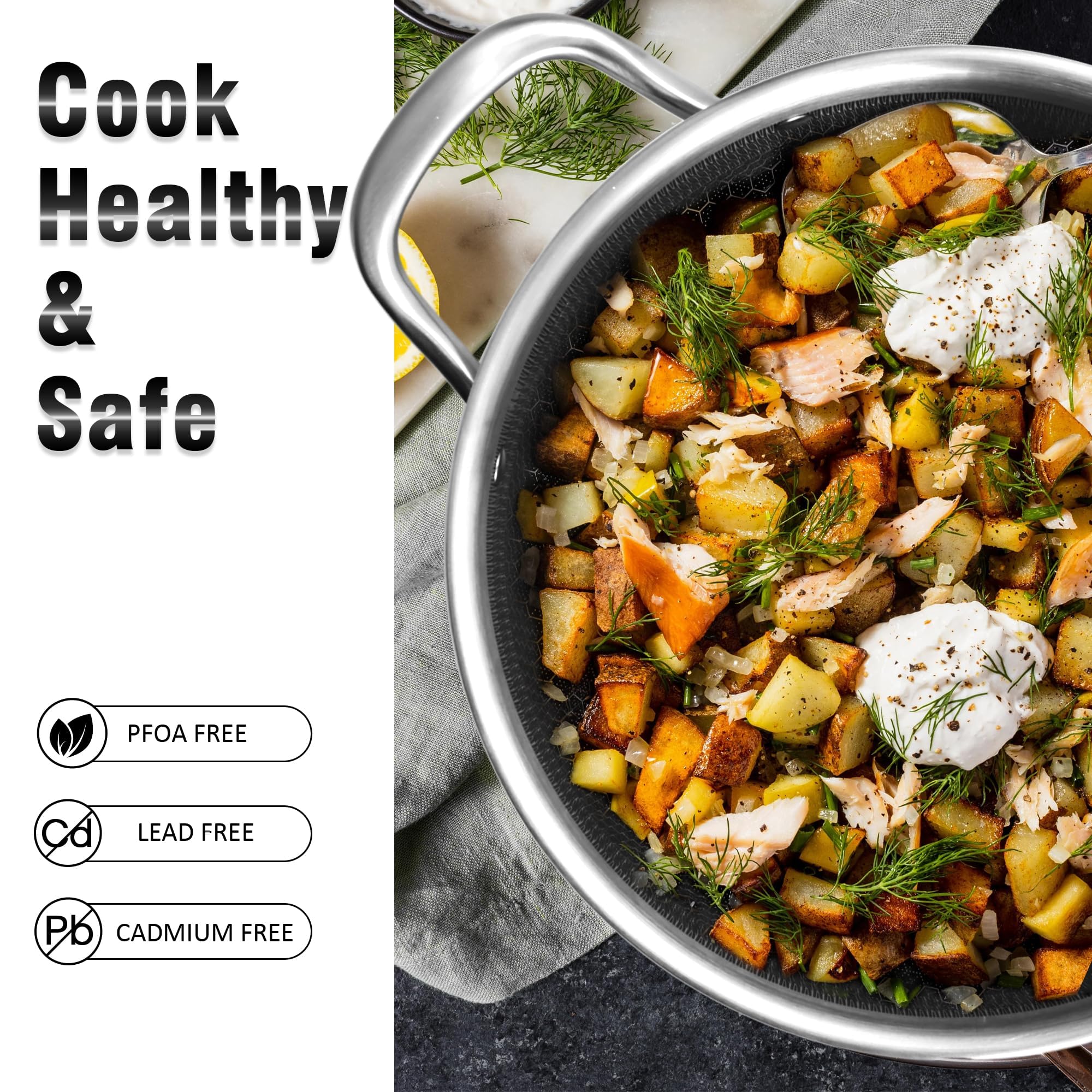 Aufranc honeycomb interior stockpot eases food release and cleaning.