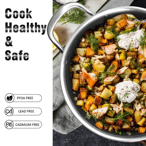 Aufranc honeycomb interior stockpot eases food release and cleaning.