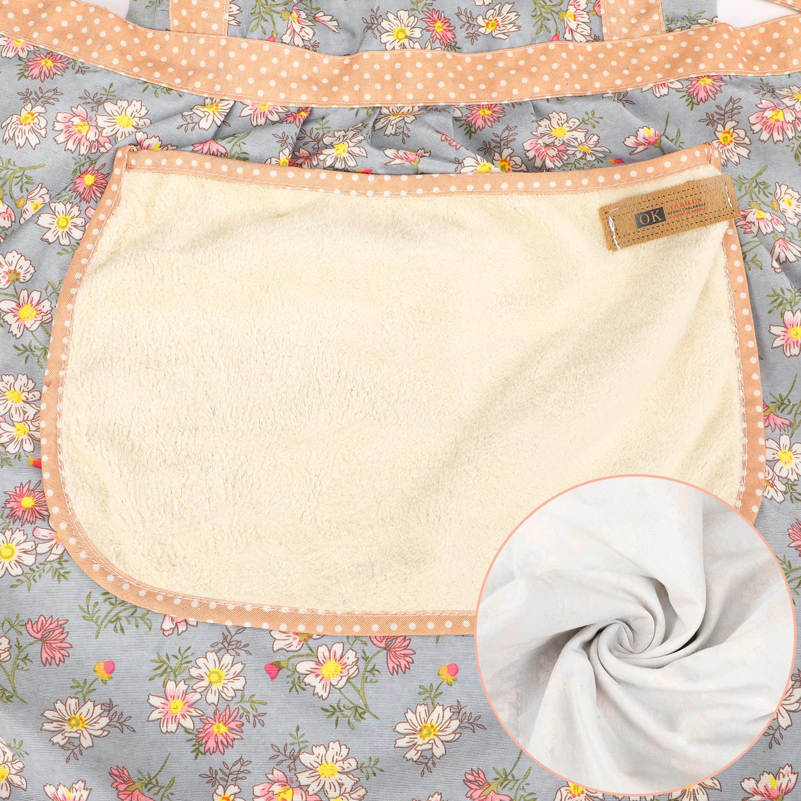 AUGSUN apron pocket detail for quick hand wipes and tools.