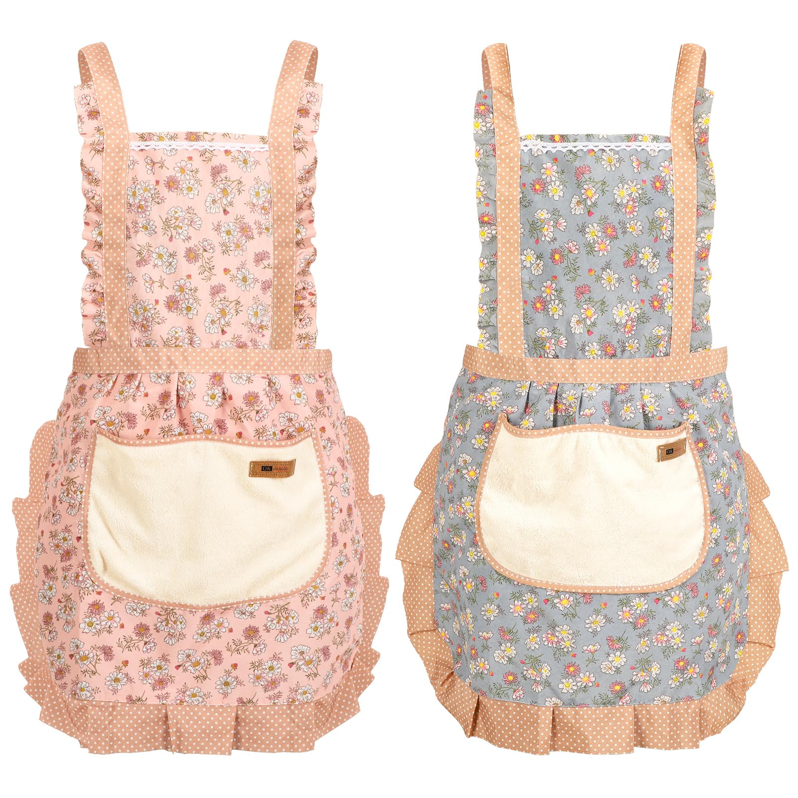 AUGSUN pink floral apron with a roomy pocket for easy meal prep.