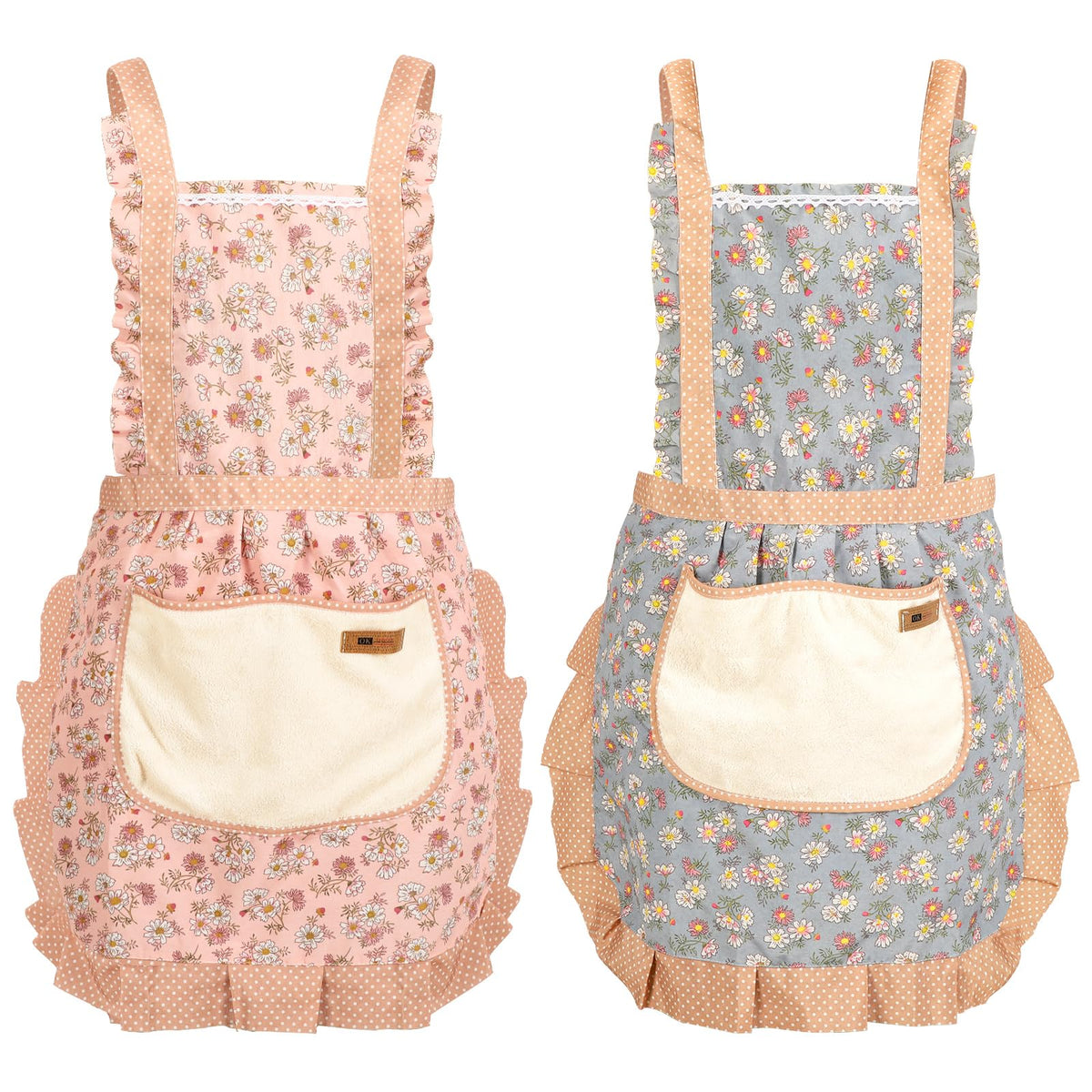 AUGSUN pink floral apron with a roomy pocket for easy meal prep.