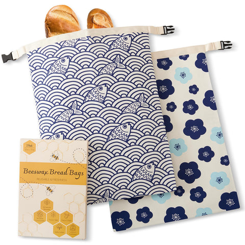 Augine beeswax bread bag with roll-clip closure for airtight freshness.