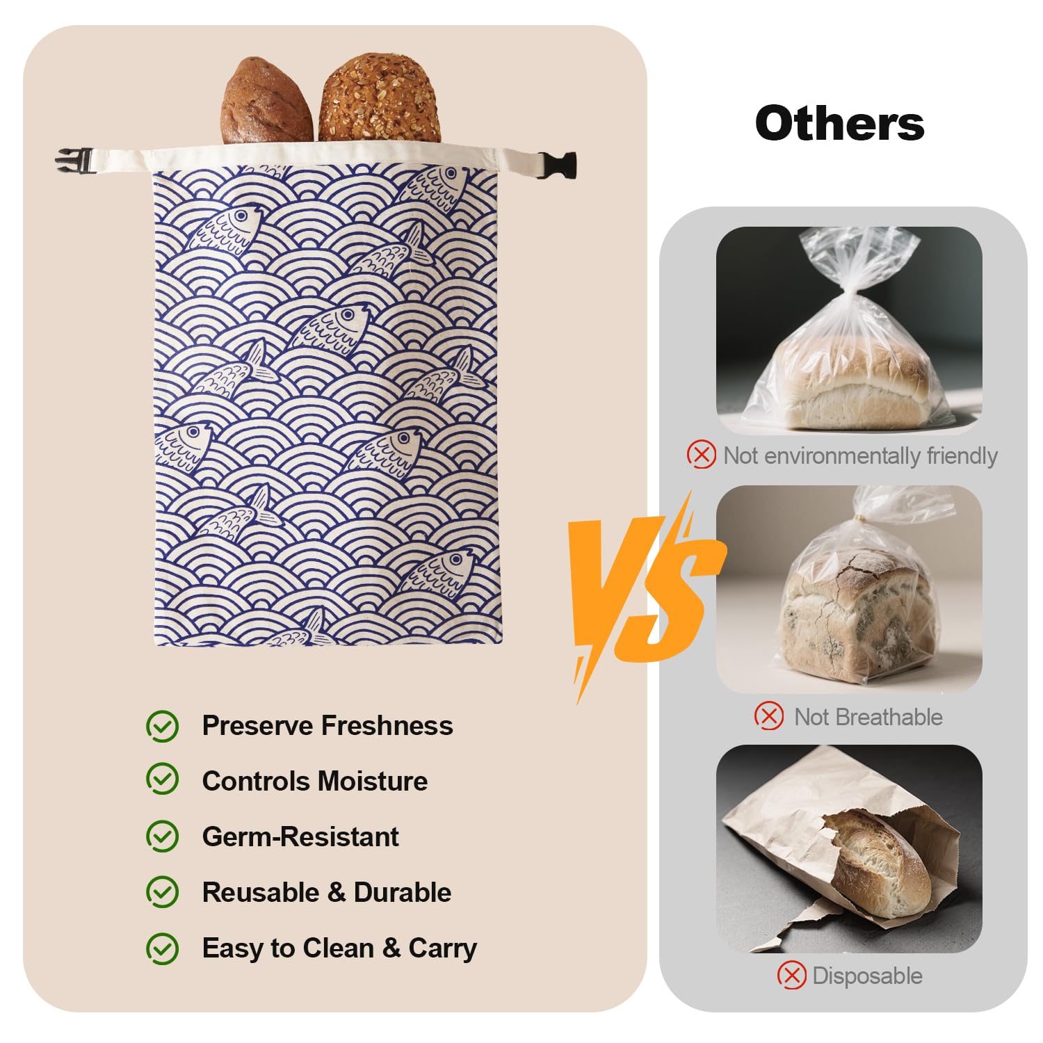 Augine bread bag ideal for picnics and travel with lightweight design.