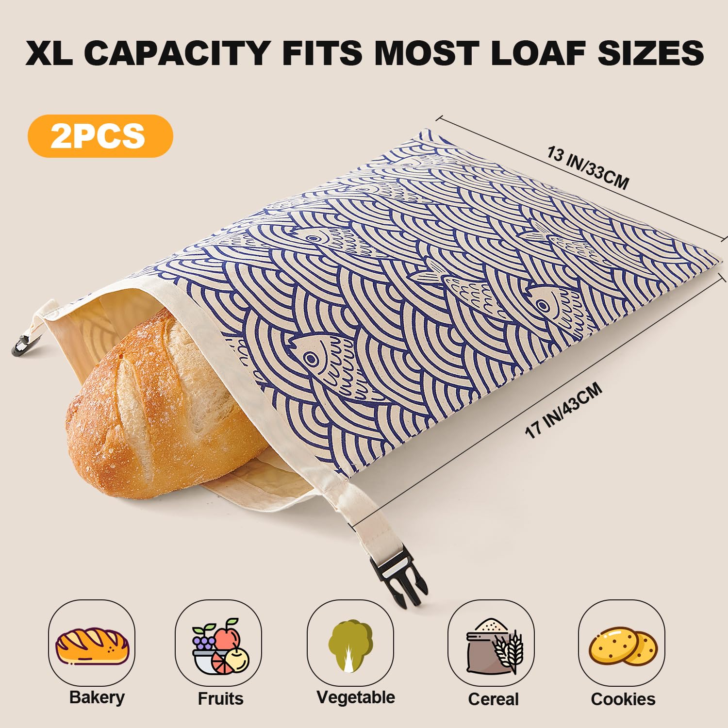 Augine large-capacity bread bag fits big sourdough loaves and baguettes.