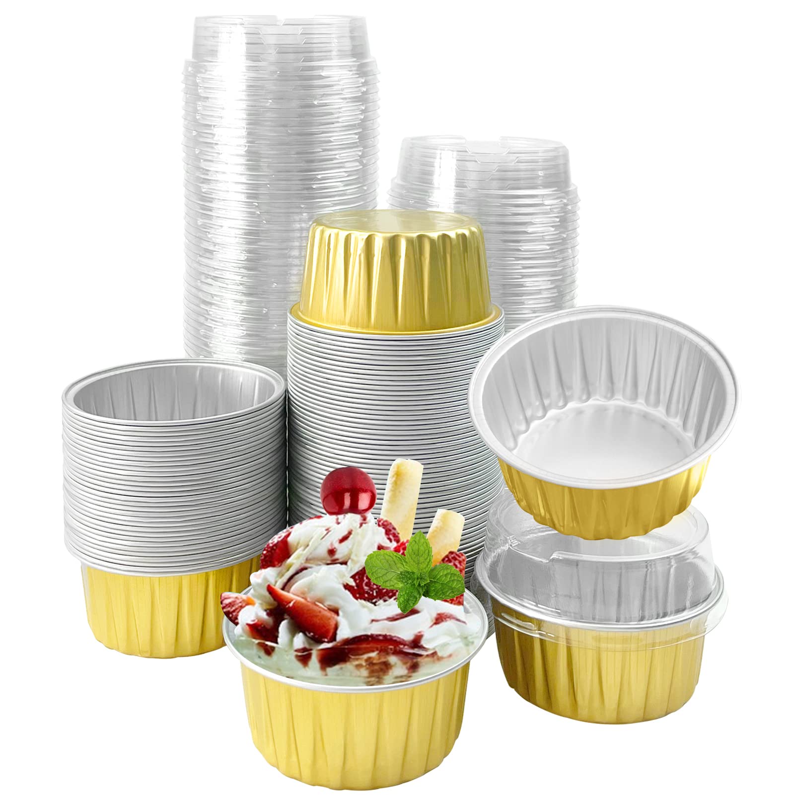 Augoog aluminum cup with lid 5oz for single-serve desserts and easy transport.