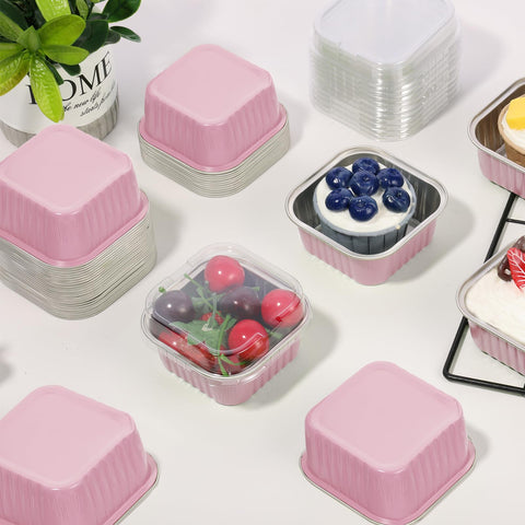 Augoog square bake cups with lids for mini desserts and portions.