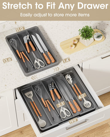 Aujen Silverware Organizer with adjustable width keeps utensils secure and easy to access.