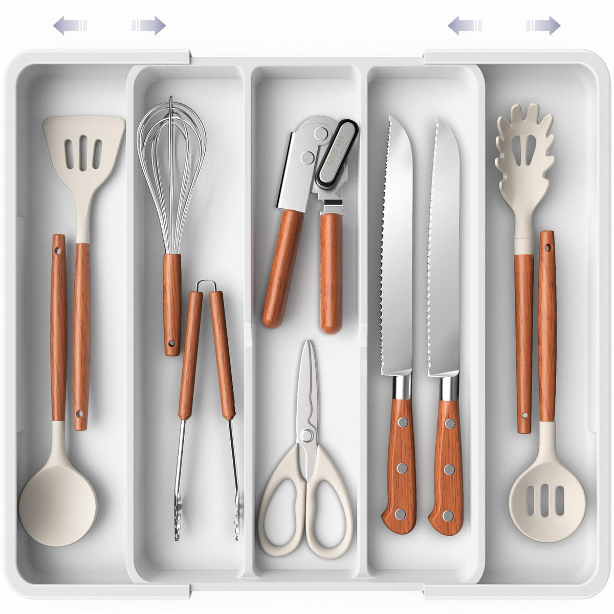 Aujen silverware organizer in a drawer for tidy, quick utensil access.