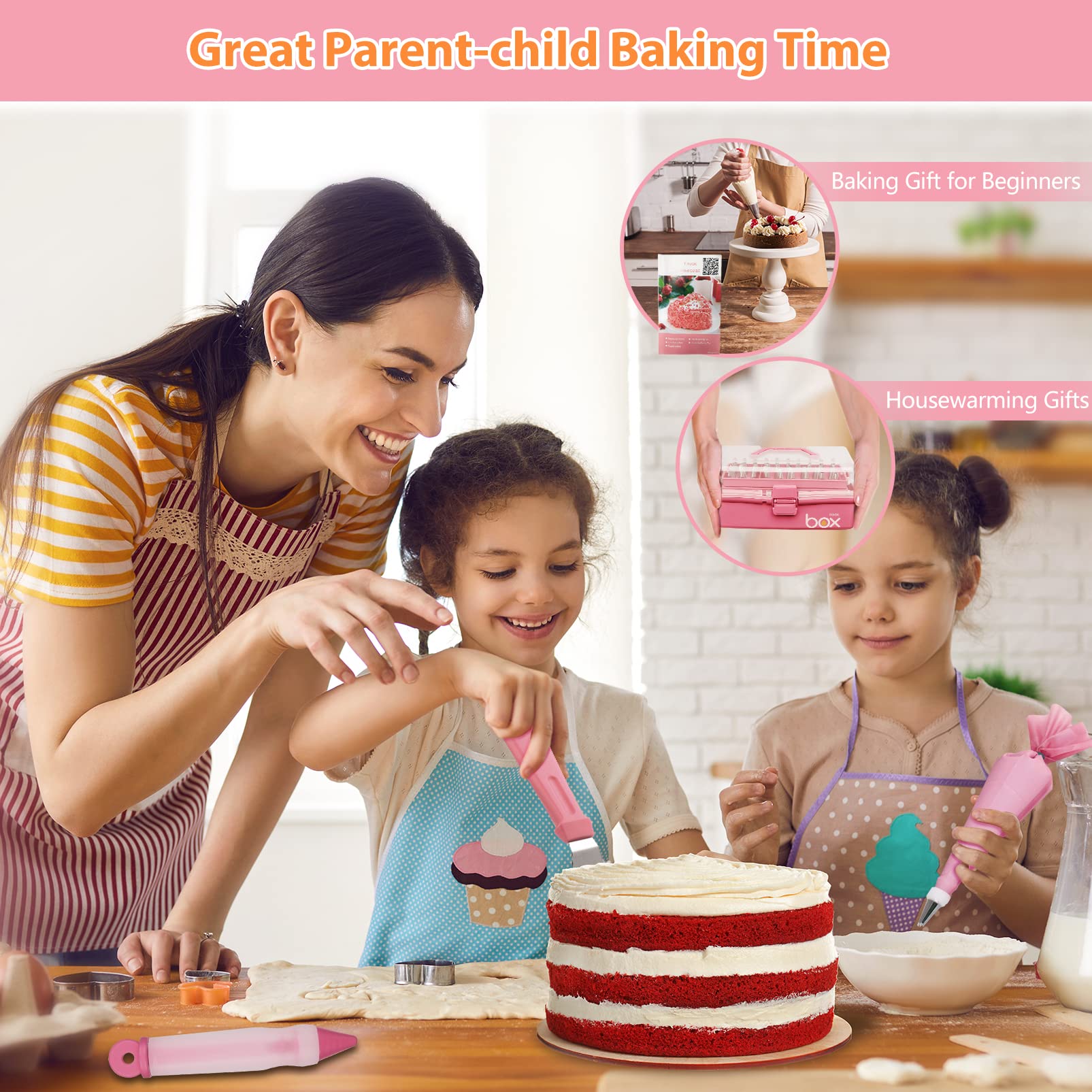 AUKOW baking book and pattern charts guiding beginners through decorating ideas.