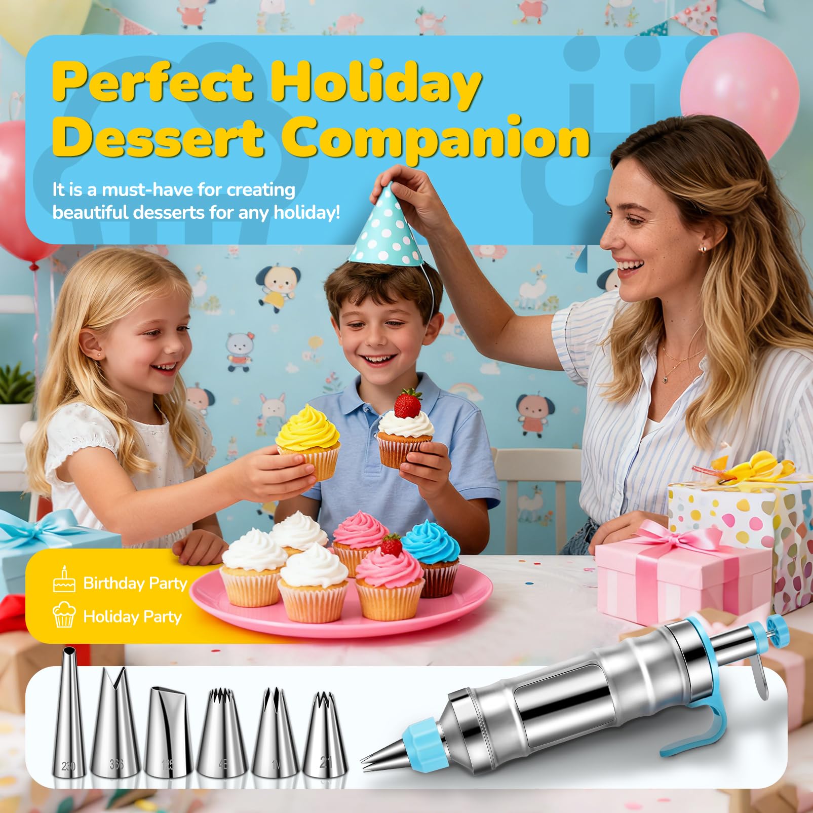 AUKOW blue cake decorating kit in use by baker
