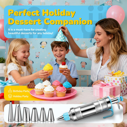 AUKOW blue cake decorating kit in use by baker
