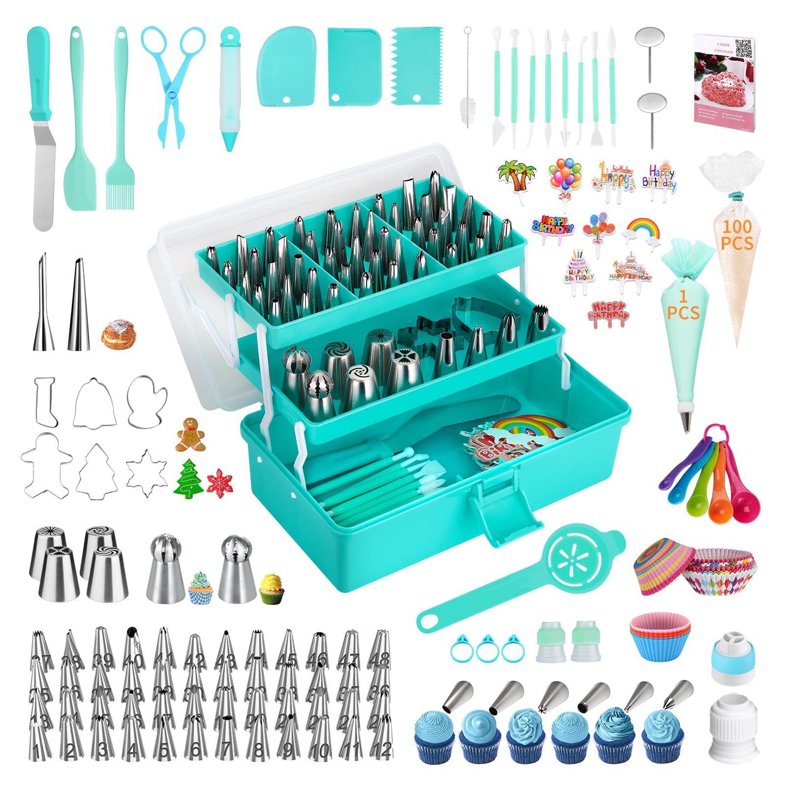AUKOW cake decorating kit with compact storage for easy organization
