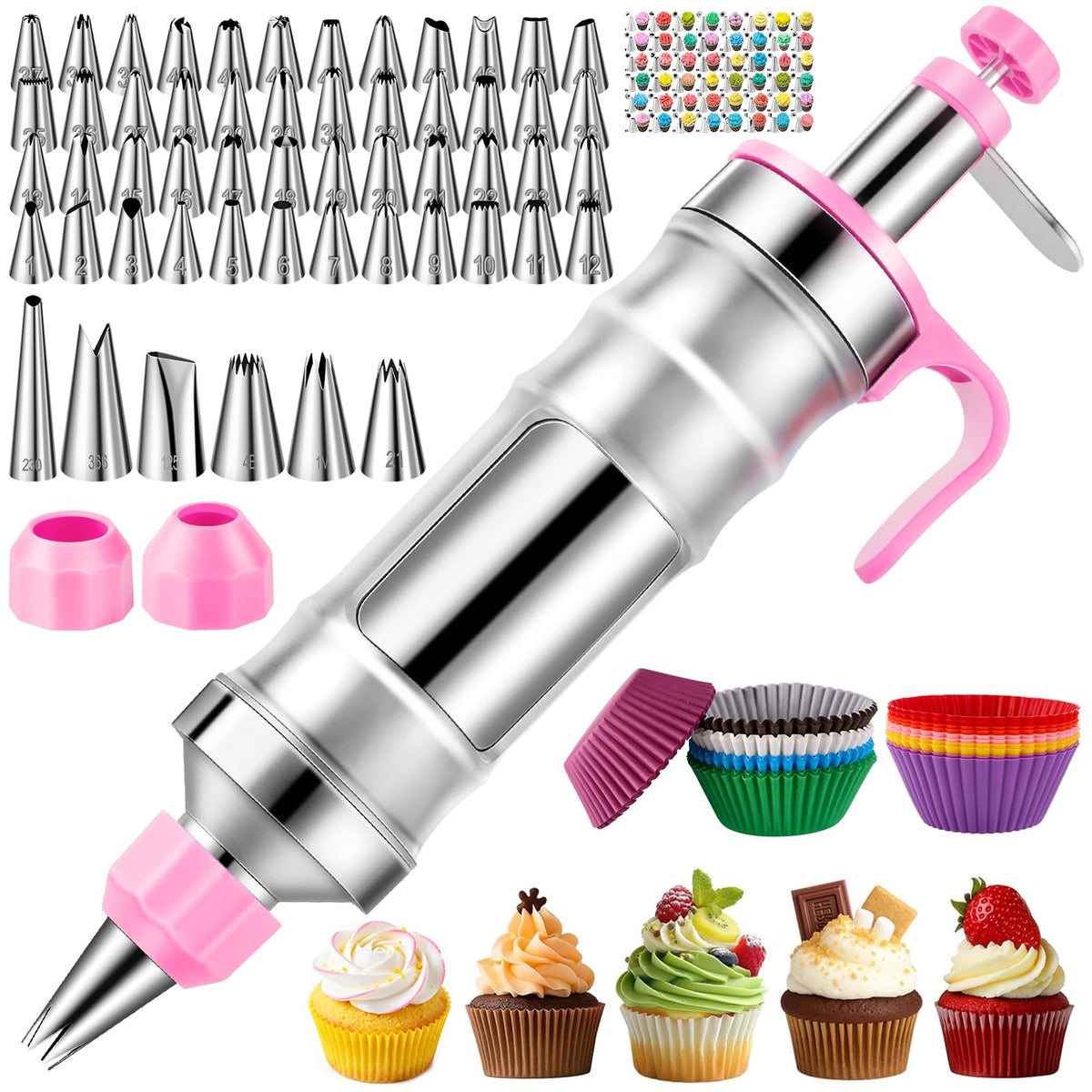 AUKOW cake decorating kit with plunger syringe for smooth frosting control.
