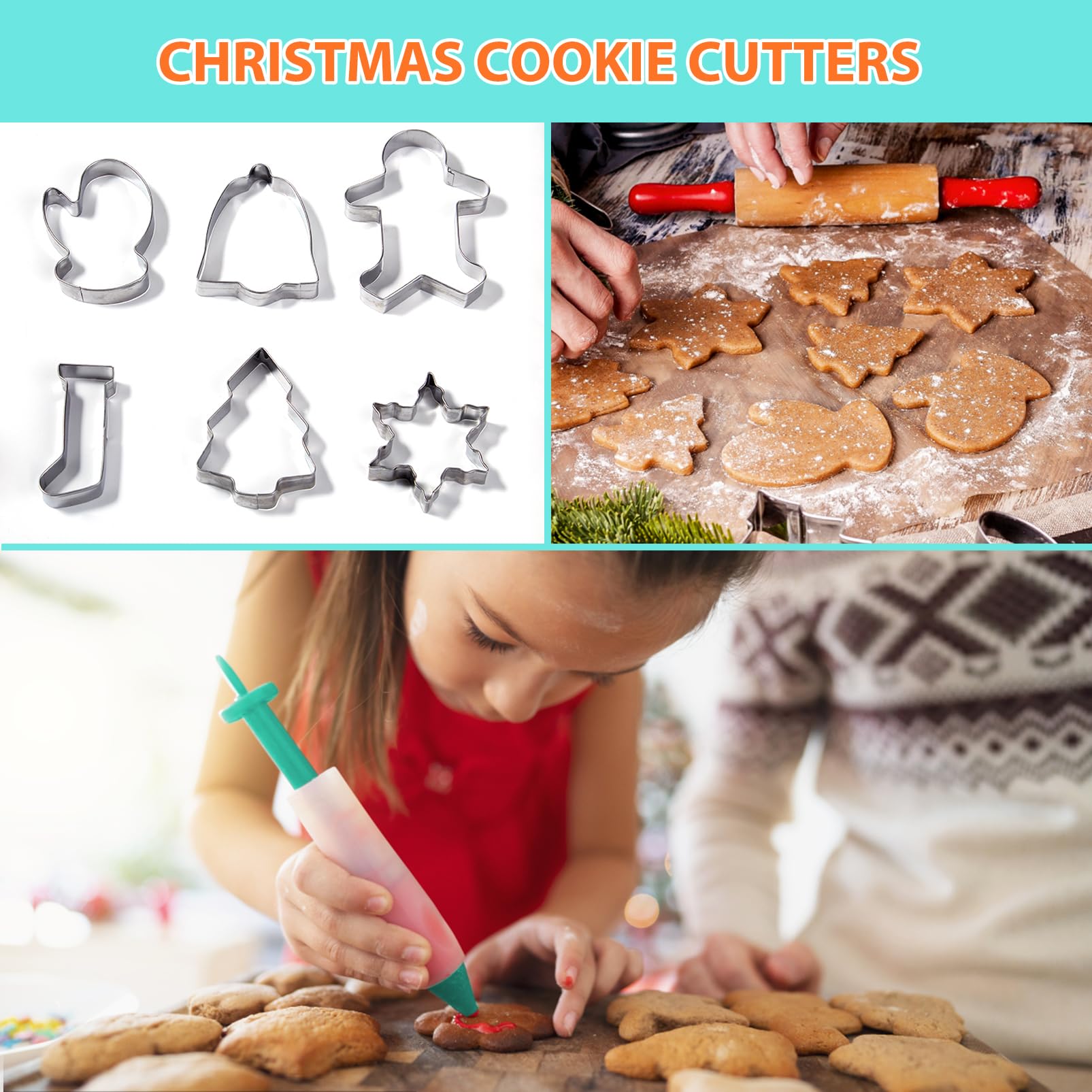 AUKOW six Christmas cookie cutters for creative cookies