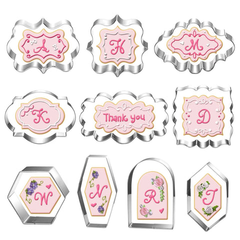 Auktosmn large plaque cookie cutter set shown with multiple shapes for uniform framing cookies and fondant