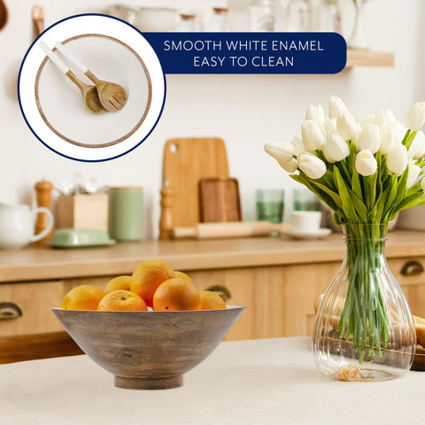 AuldHome Design mango wood centerpiece adds warmth to dinners.