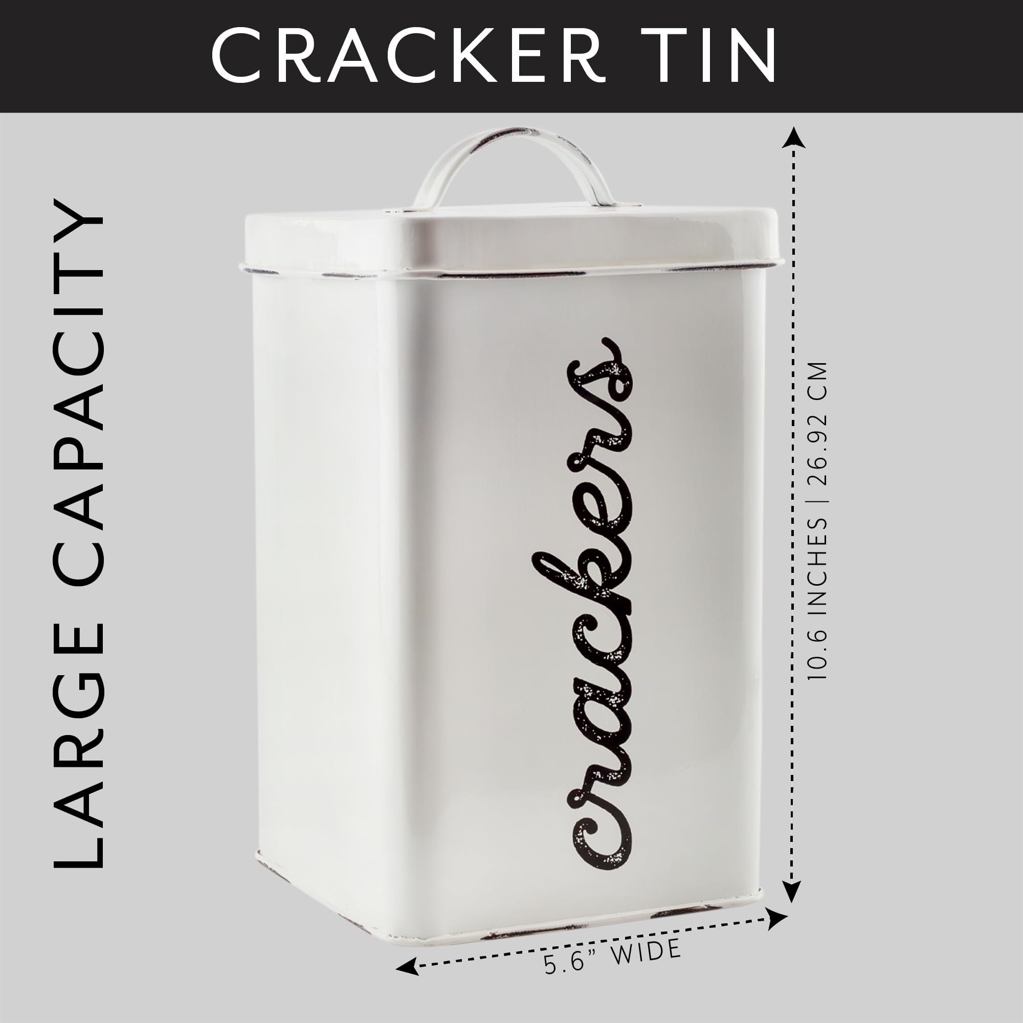 AuldHome Design dorm kitchen cracker tin used for snack organization.