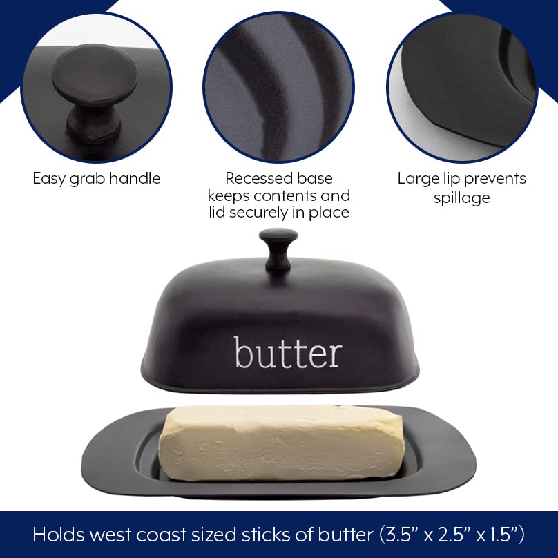 AuldHome Design enamelware black butter dish interior space for butter blocks