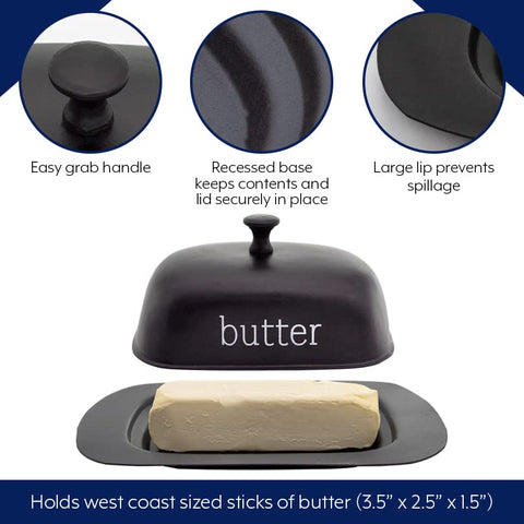 AuldHome Design enamelware black butter dish interior space for butter blocks