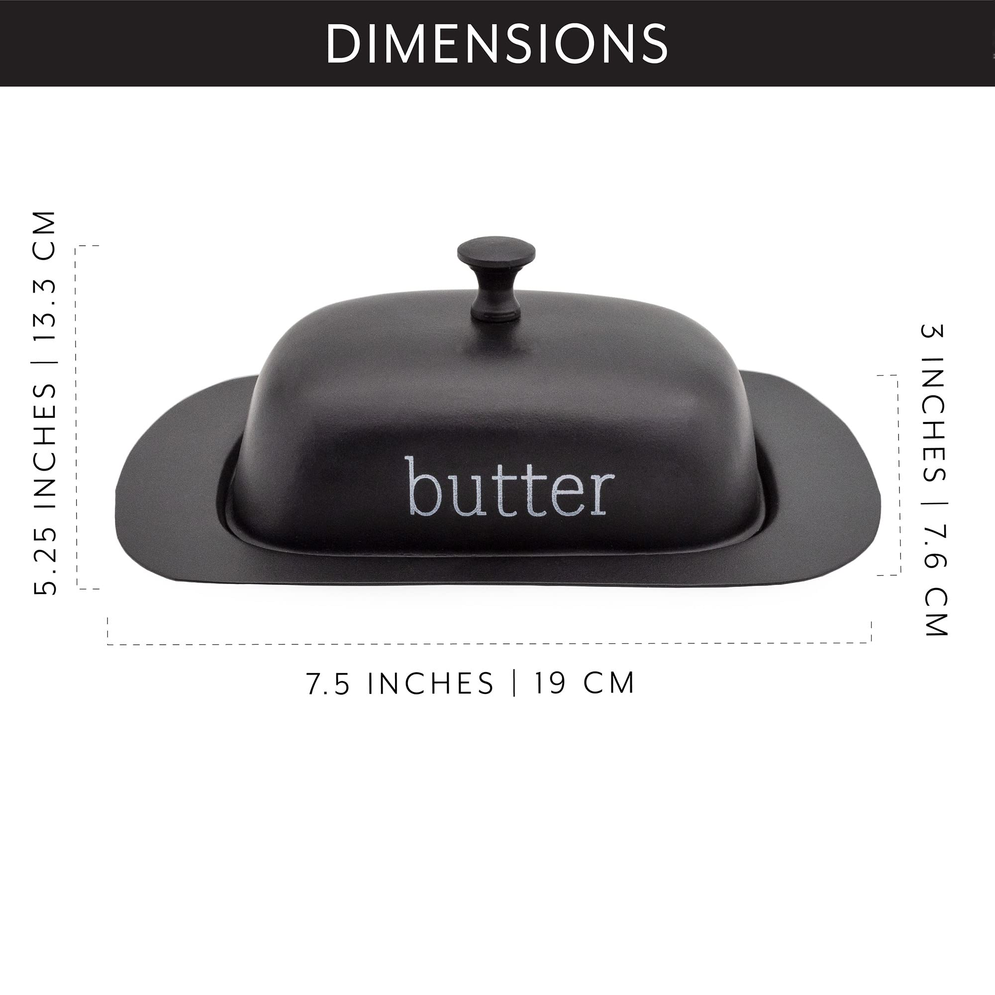 AuldHome Design enamelware black butter dish wide body for European butter blocks