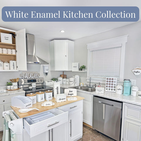 AuldHome Design enamelware collection companion for organized cracker storage.