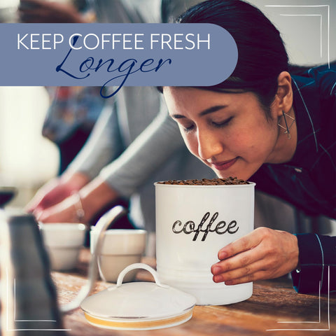 AuldHome Design enamelware canister close-up matte finish and distressed texture