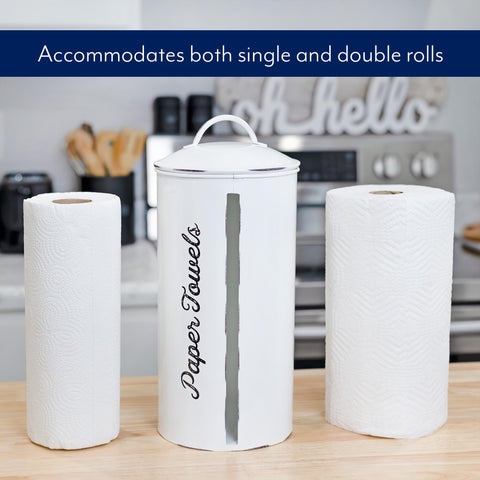 AuldHome Design farmhouse kitchen organizer keeps towels tidy and within reach.