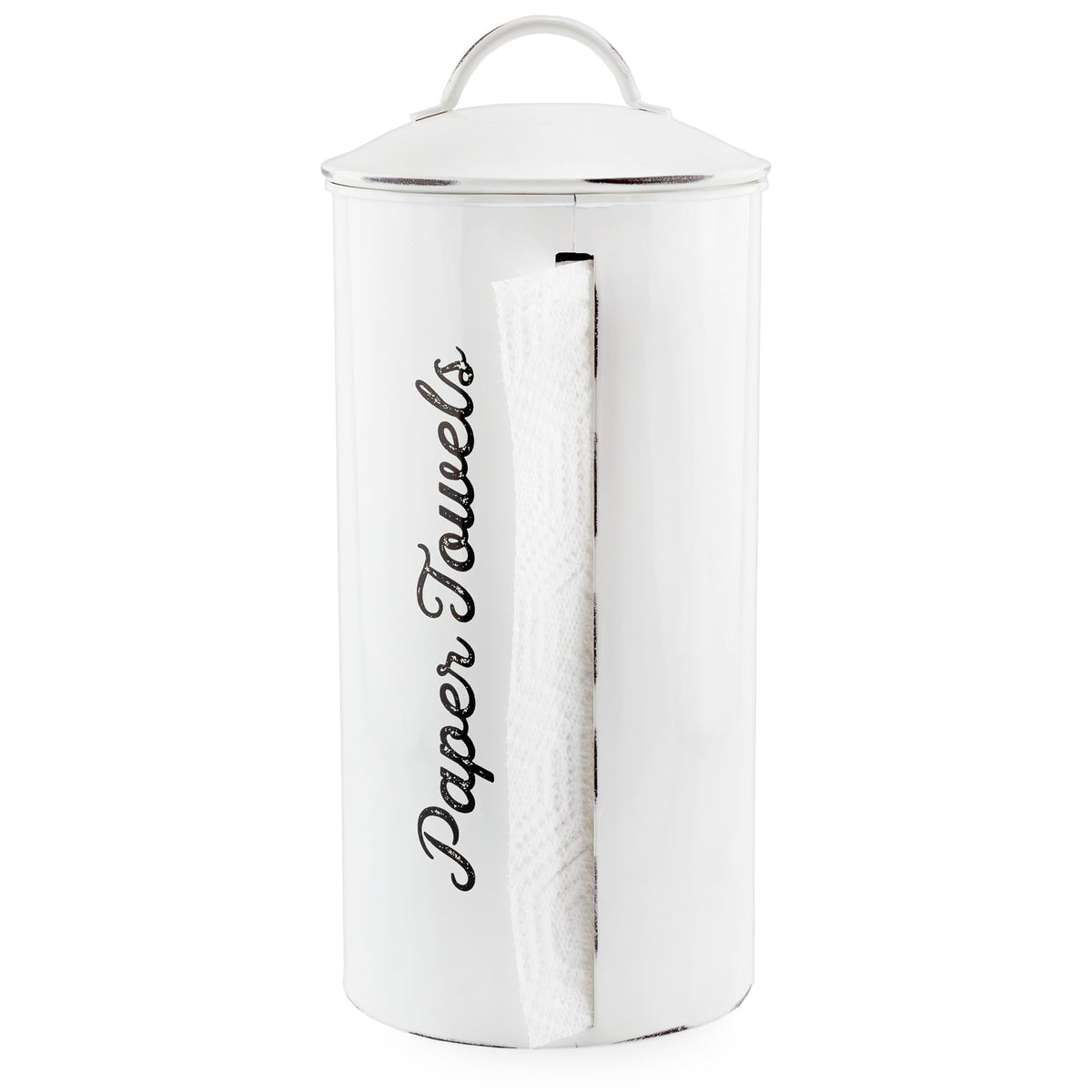 AuldHome Design farmhouse paper towel holder white keeps towels clean and accessible.