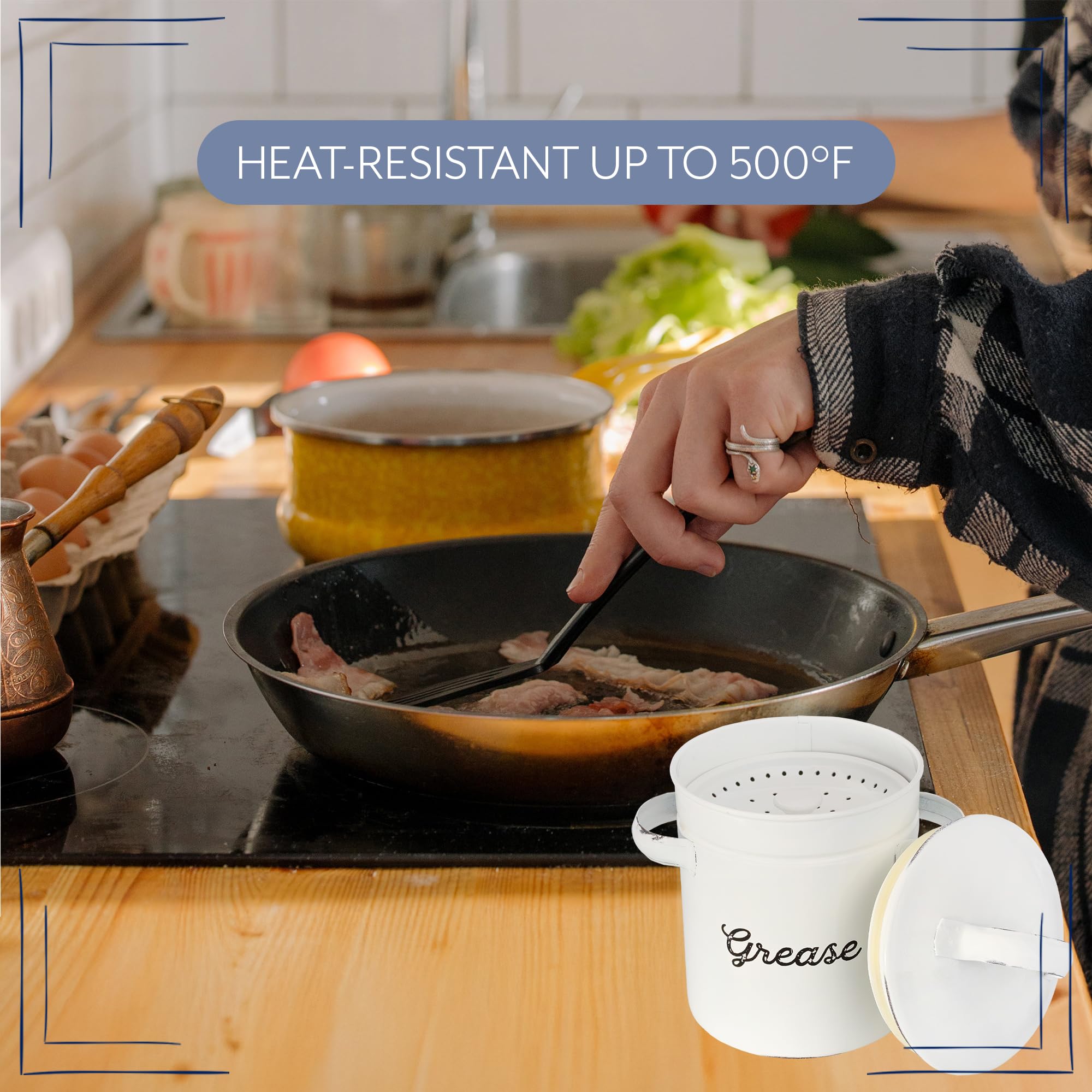 AuldHome Design grease container labeled Grease helps organize drippings