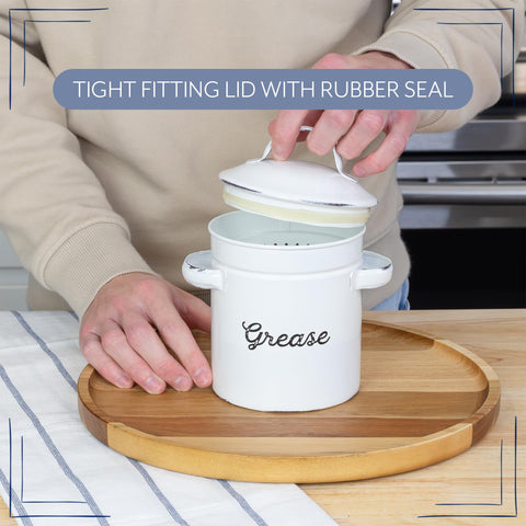 AuldHome Design grease container on counter enhances kitchen decor