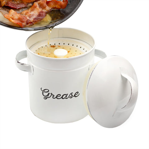AuldHome Design grease container with strainer and lid for clean storage
