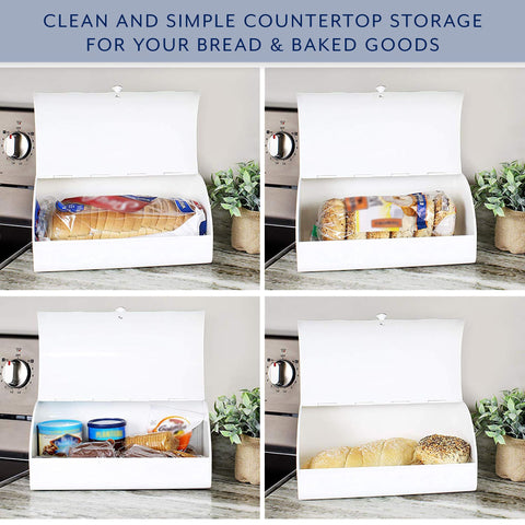 AuldHome Design Rustic White Bread Box kitchen scene for cozy counter setup.