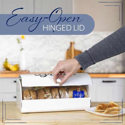 AuldHome Design Rustic White Bread Box side profile showcases compact, space-saving storage.