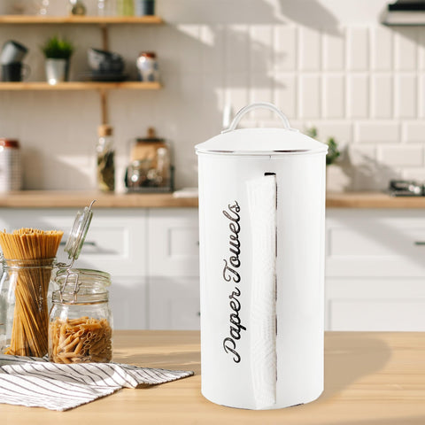AuldHome Design rustic white enamelware detail enhances shabby chic kitchen accents.