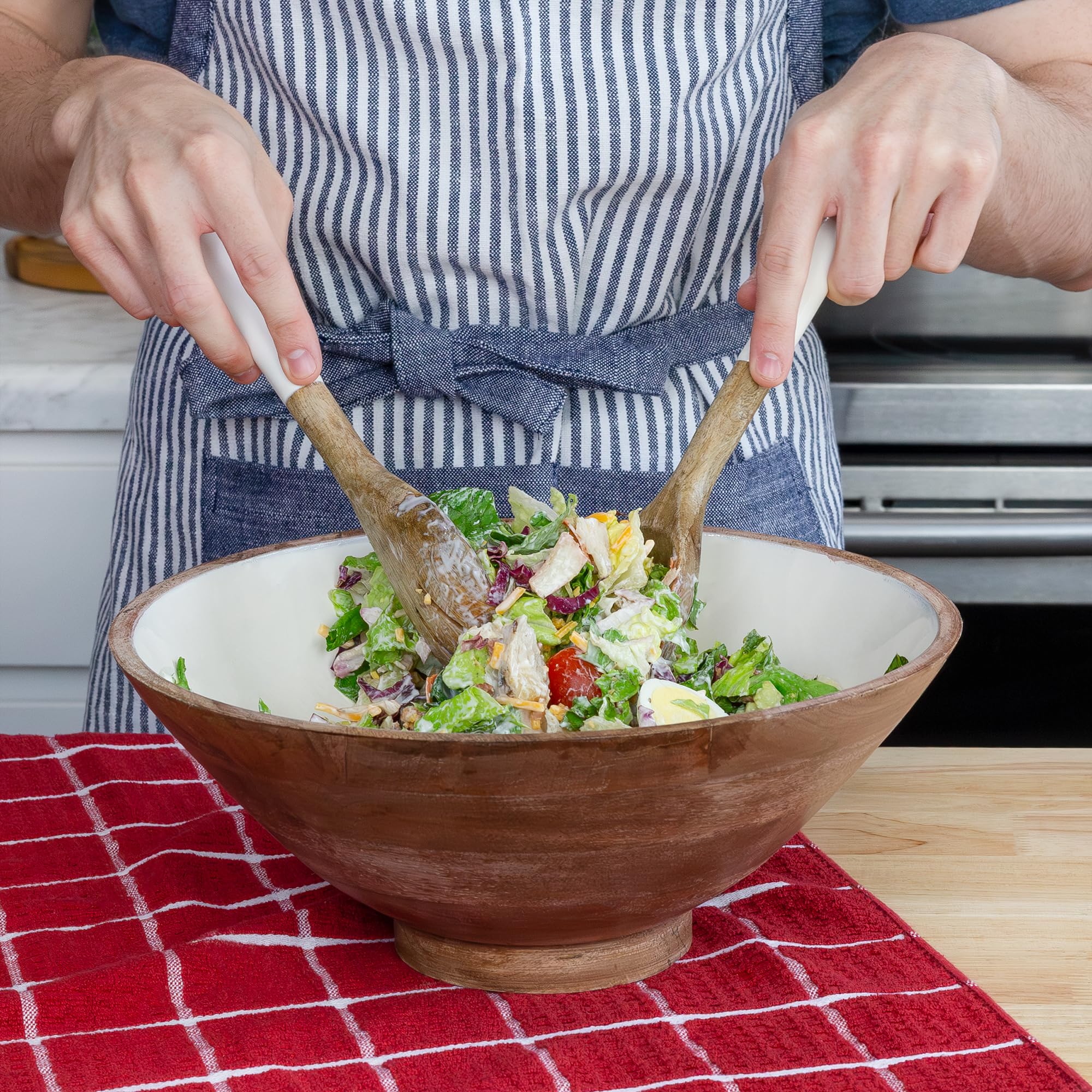 AuldHome Design white-handled utensils pair with the wooden ends.