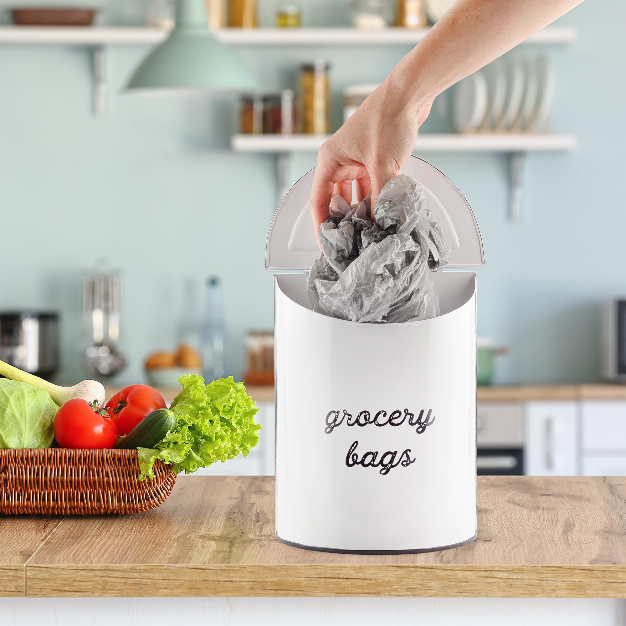 AuldHome bag holder features distressed black script for farmhouse vibe.