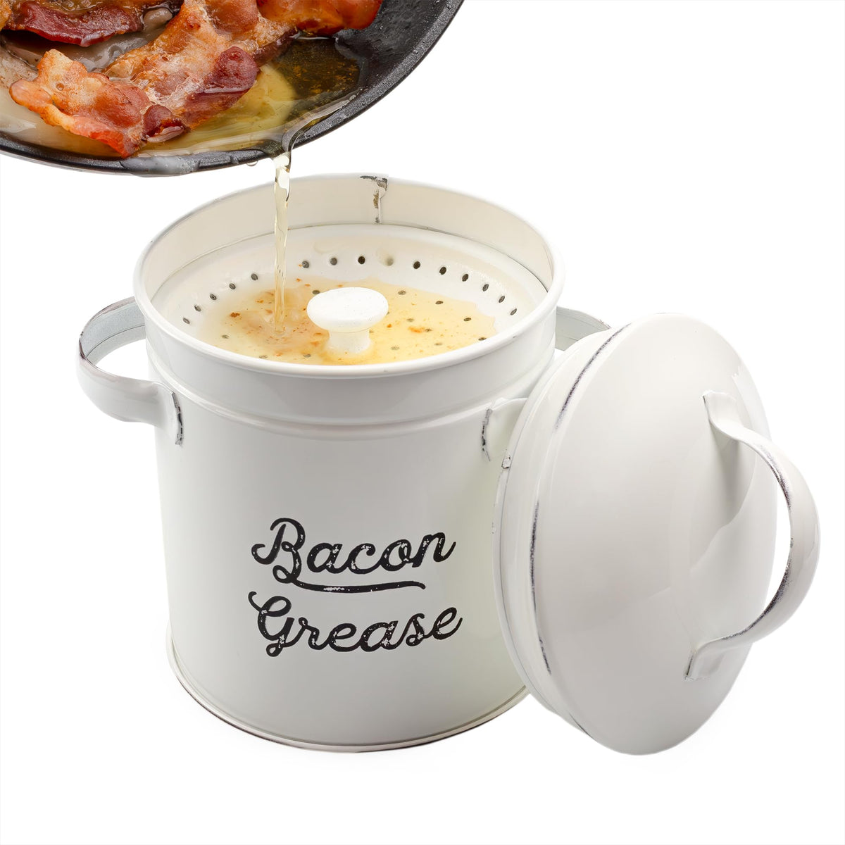 AuldHome grease container with strainer for easy separation of liquids