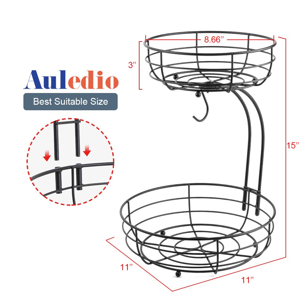 Decorative ferric art accent on Auledio fruit basket for kitchen decor.