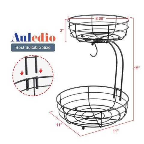 Decorative ferric art accent on Auledio fruit basket for kitchen decor.
